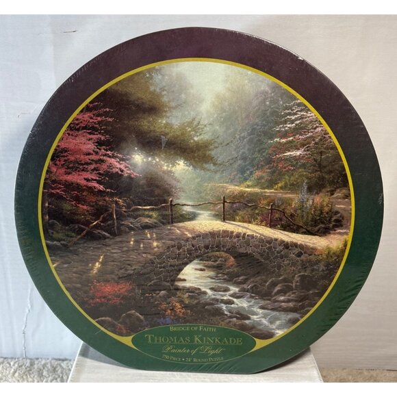 Thomas Kinkade Bridge Of Faith 750 Piece 24" Round Jigsaw Puzzle New Sealed - Picture 1 of 5